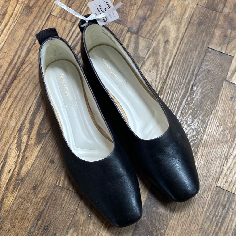 Franco Sarto Black Square-Toe Leather Ballet Flats